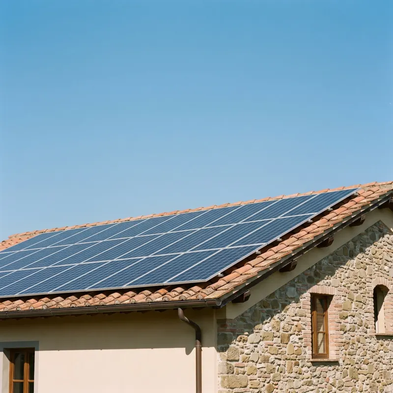 Tetto di una casa con pannelli fotovoltaici